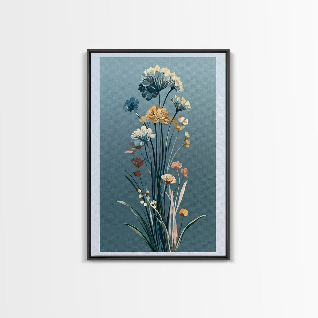Minimal Meadow Flowers Framed Canvas Print, Scandinavian Art, Printable Wall Art, Living Room Decor, Fine Art, Nordic, SCA-2x3-42