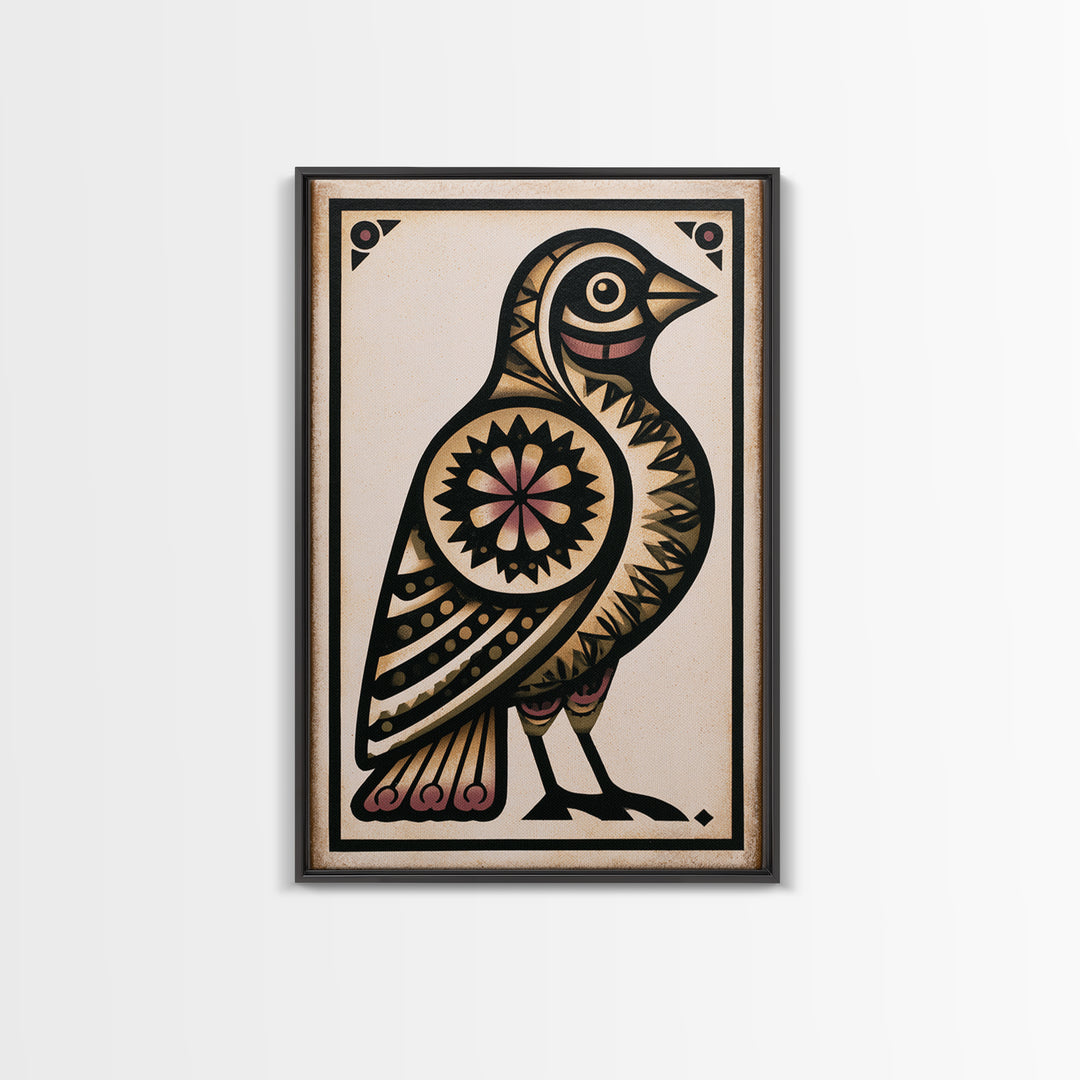 Nordic Folk Bird Framed Canvas Print, Scandinavian Art, Modern Wall Art, Living Room Decor, Fine Art, Nordic, Statement Artwork, SCA-2x3-43
