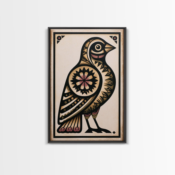 Nordic Folk Bird Framed Canvas Print, Scandinavian Art, Modern Wall Art, Living Room Decor, Fine Art, Nordic, Statement Artwork, SCA-2x3-43