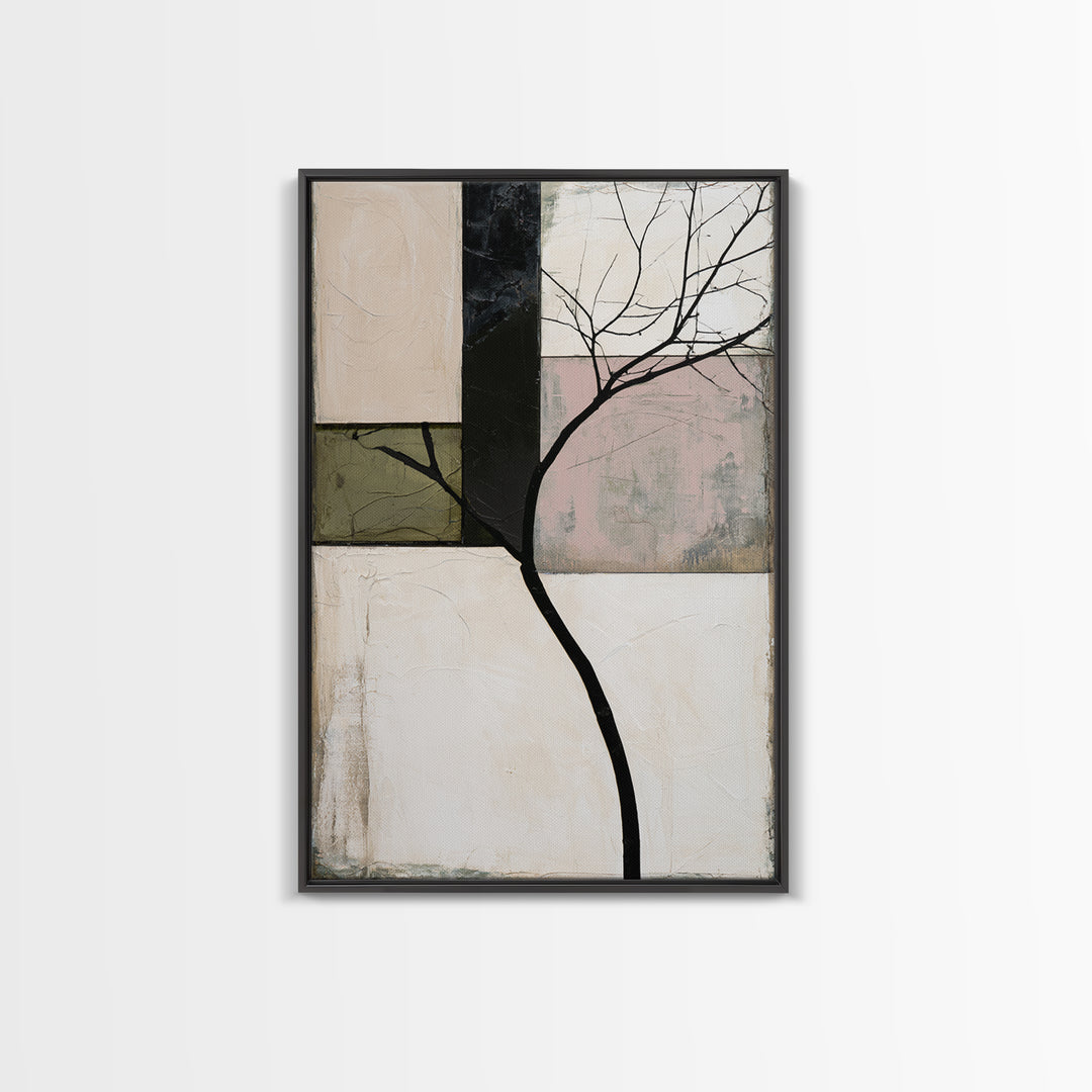 Single Black Branch on Warm White Background Canvas Print, Scandinavian Art, Digital Wall Art, Living Room Decor, Nordic, SCA-2x3-52