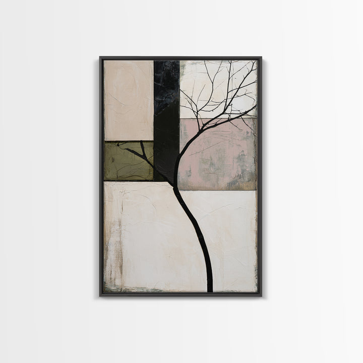 Single Black Branch on Warm White Background Canvas Print, Scandinavian Art, Digital Wall Art, Living Room Decor, Nordic, SCA-2x3-52