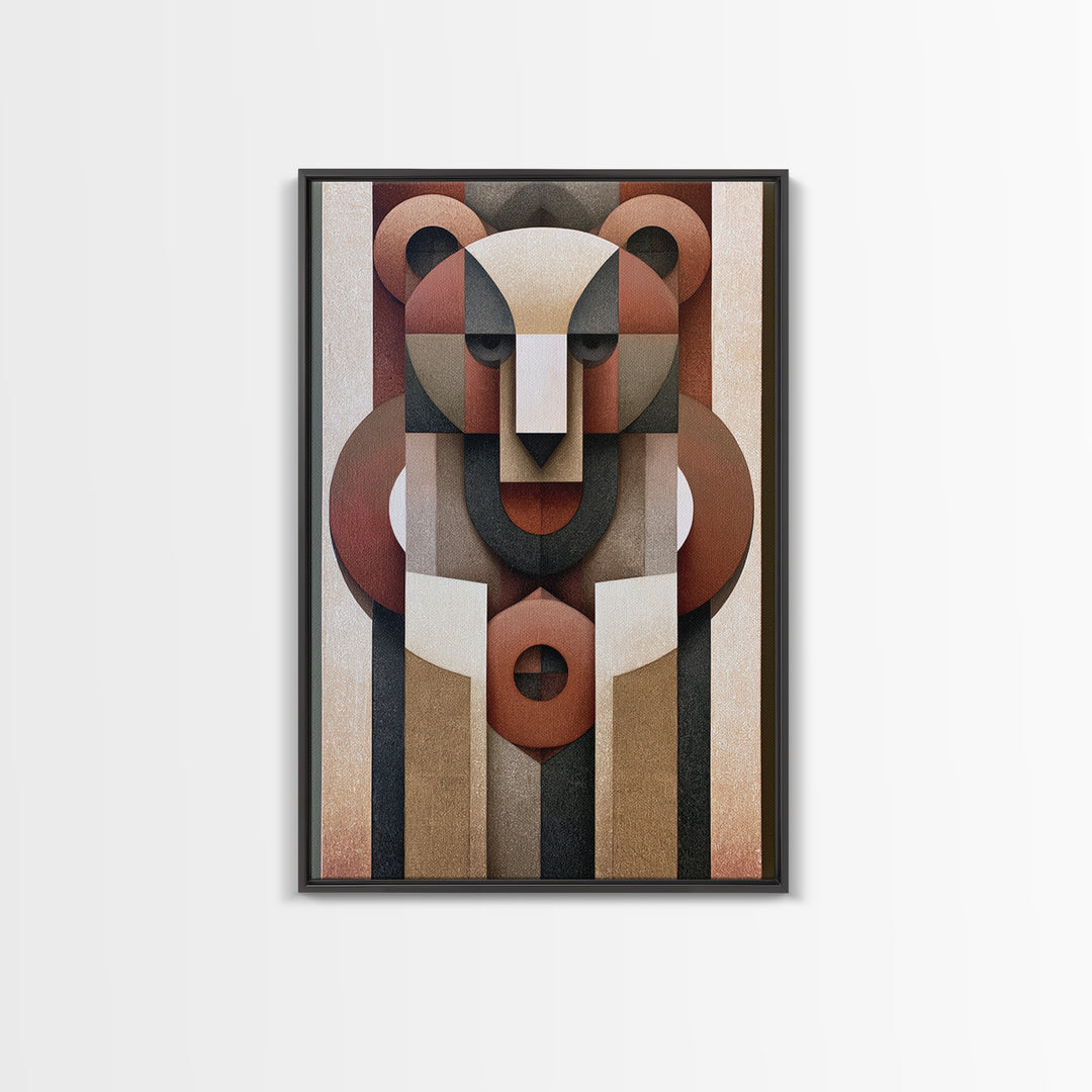 Geometric Bear with Muted Colors Framed Canvas Print, Scandinavian Art, Modern Wall Art, Living Room Decor, Abstract Art, SCA-2x3-53