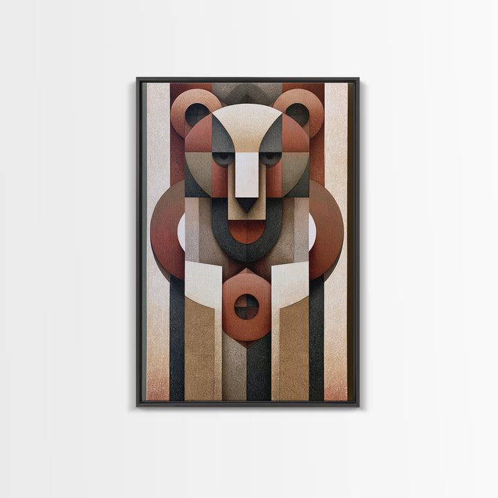 Geometric Bear with Muted Colors Framed Canvas Print, Scandinavian Art, Modern Wall Art, Living Room Decor, Abstract Art, SCA-2x3-53