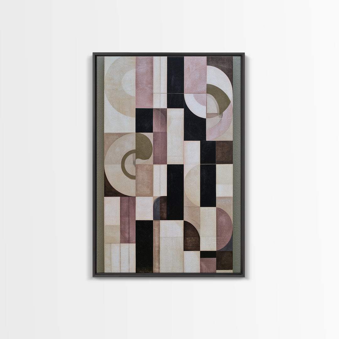 Soft Beige Geometric Abstraction Framed Canvas Print, Scandinavian Art, Living Room Wall Art, Living Room Decor, Abstract Art, SCA-2x3-59