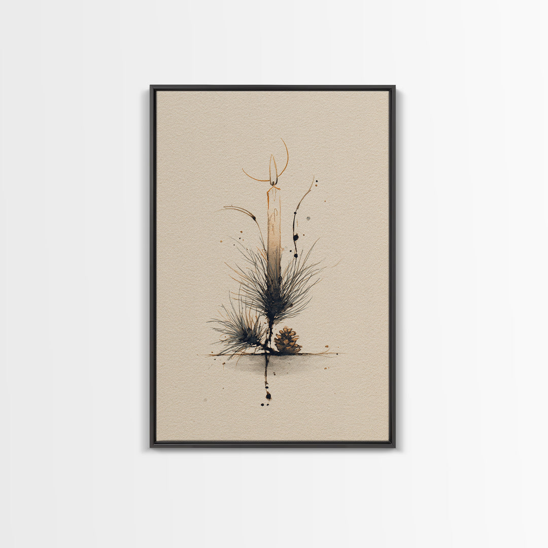 Hygge Candle and Pine Branch Still Life Canvas Print, Scandinavian Art, Abstract Wall Art, Living Room Decor, Nordic, SCA-2x3-60