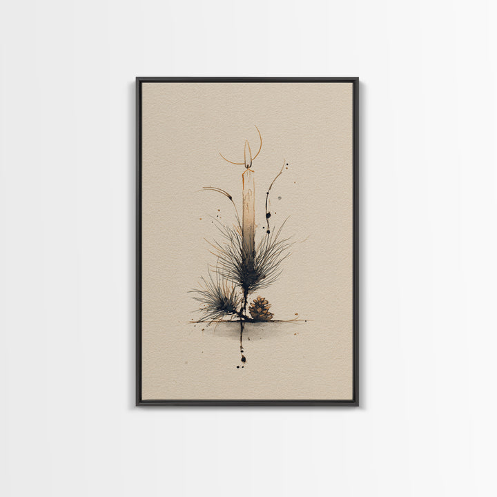 Hygge Candle and Pine Branch Still Life Canvas Print, Scandinavian Art, Abstract Wall Art, Living Room Decor, Nordic, SCA-2x3-60