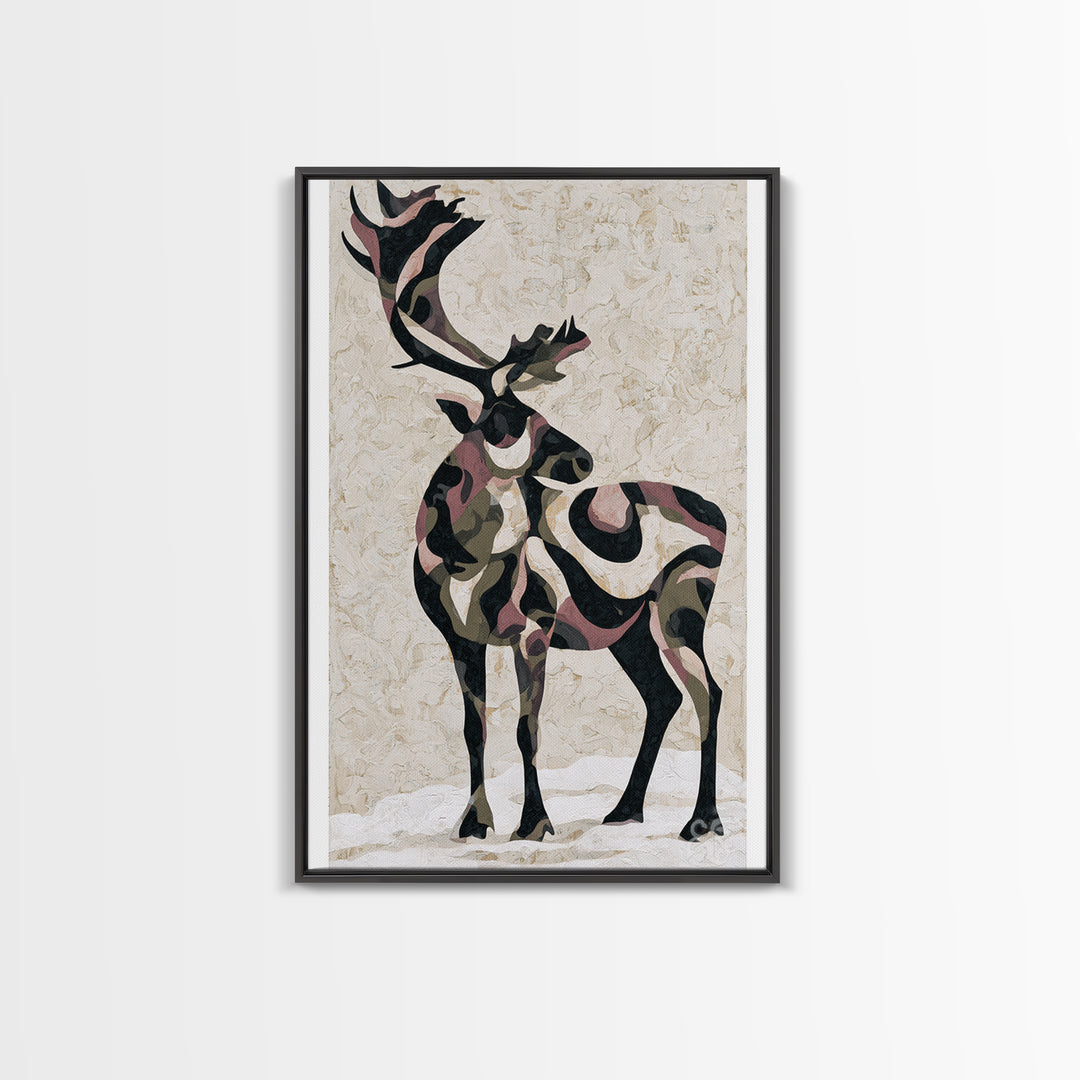 Reindeer Silhouette in Snowy Landscape Canvas Print, Scandinavian Art, Farmhouse Decor, Living Room Decor, Fine Art, Nordic, SCA-2x3-62