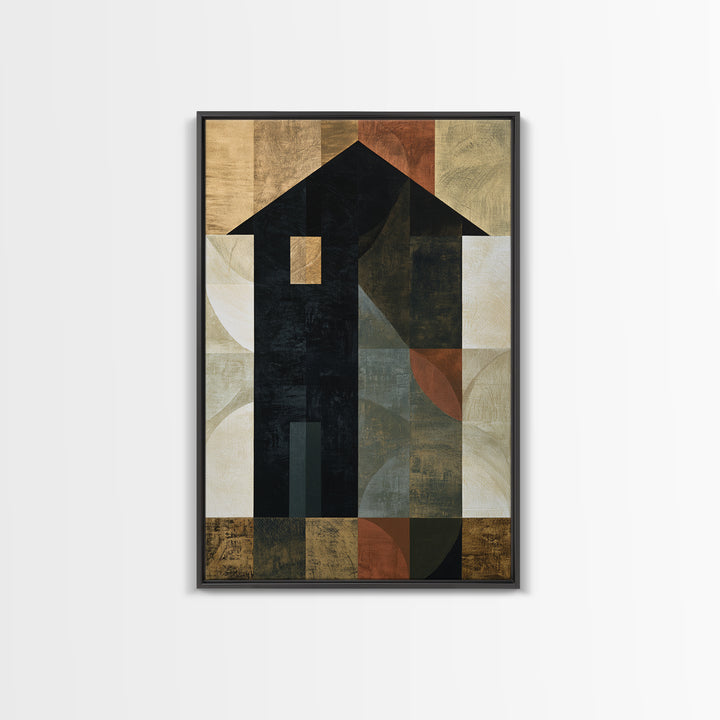 Simple Black House Shape Framed Canvas Print, Scandinavian Art, Abstract Painting, Living Room Decor, Abstract Art, Nordic, SCA-2x3-63