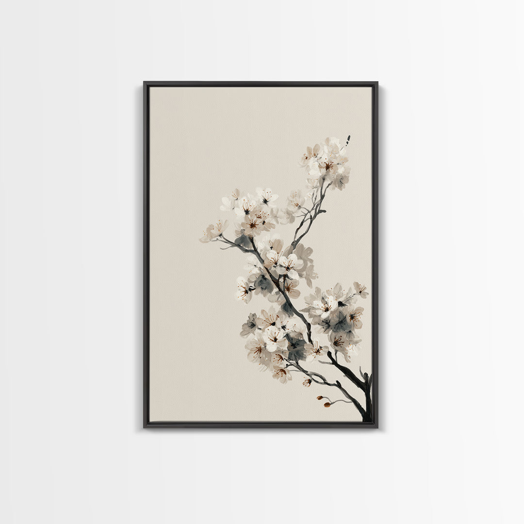 Single Black Branch on Warm White Background Canvas Print, Scandinavian Art, Statement Artwork, Living Room Decor, Nordic, SCA-2x3-76