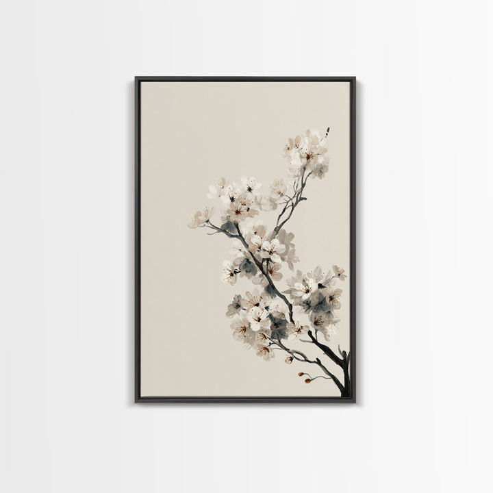 Single Black Branch on Warm White Background Canvas Print, Scandinavian Art, Statement Artwork, Living Room Decor, Nordic, SCA-2x3-76