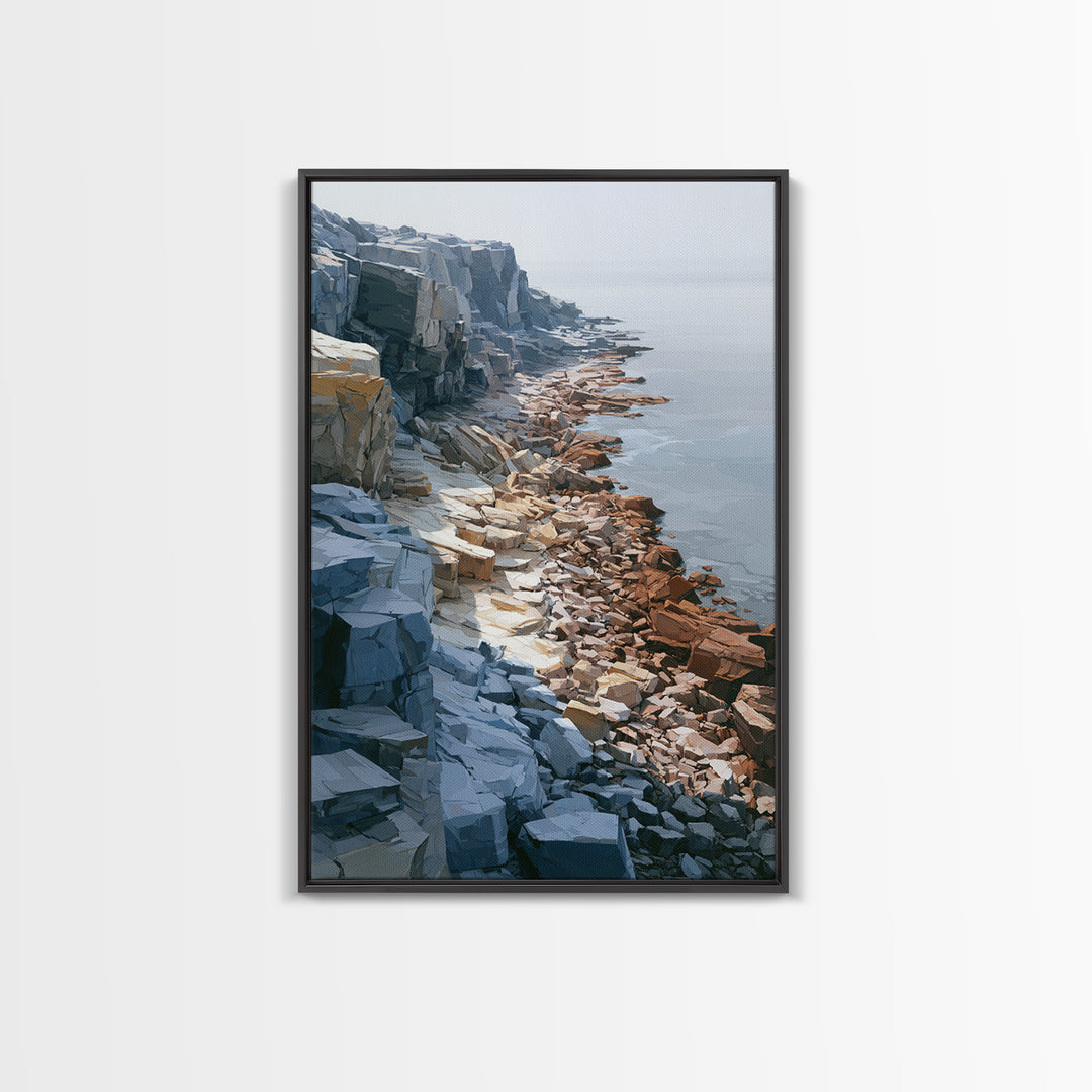 Quiet Coastal Rocks and Gray Sea Canvas Print, Scandinavian Art, Canvas Print, Living Room Decor, Fine Art, Nordic, SCA-2x3-79
