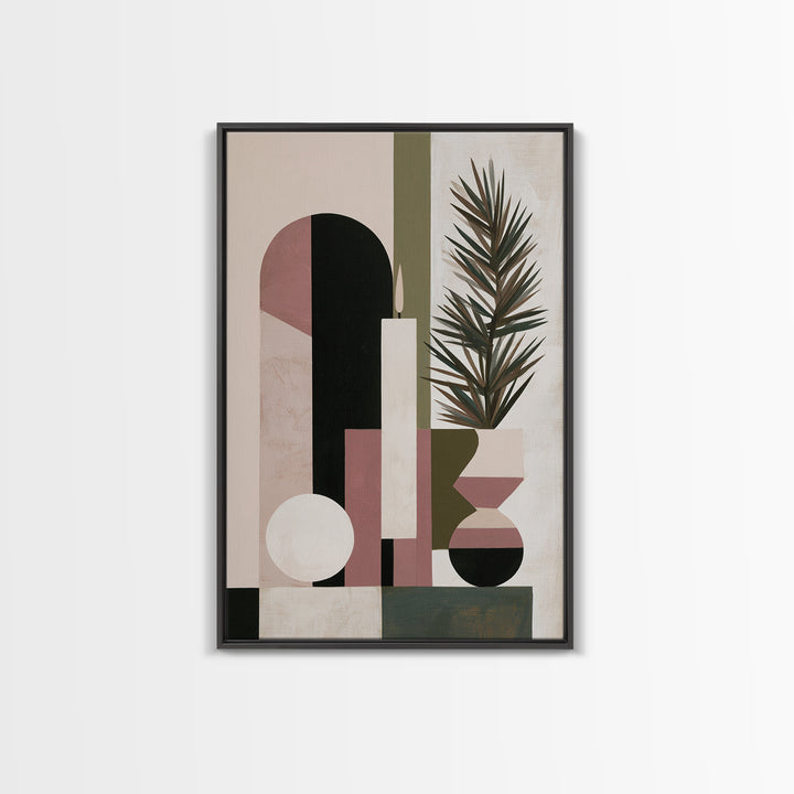 Hygge Candle and Pine Branch Still Life Framed Canvas Print, Scandinavian Art, Wall Art, Living Room Decor, Watercolor Art, SCA-2x3-84