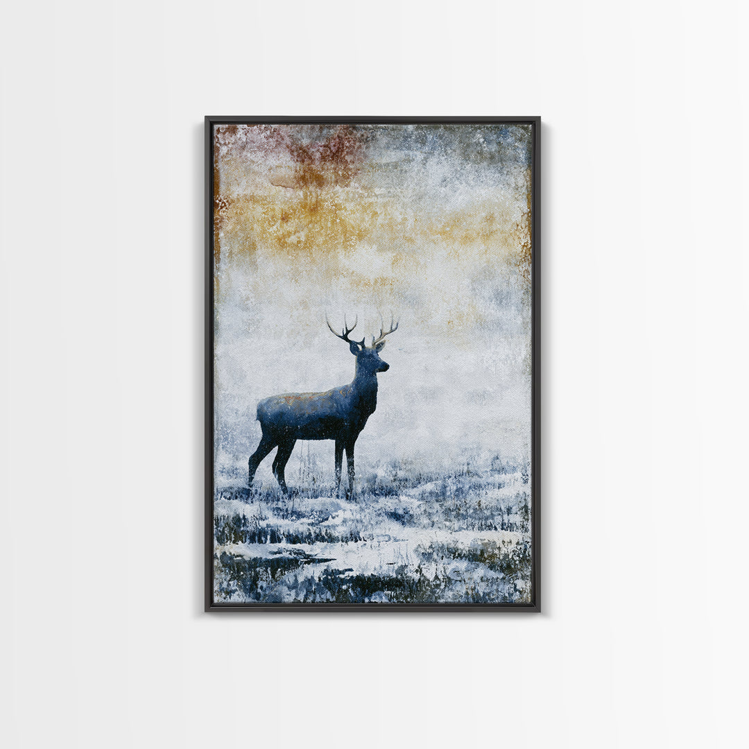 Reindeer Silhouette in Snowy Landscape Canvas Print, Scandinavian Art, Farmhouse Decor, Living Room Decor, Fine Art, Nordic, SCA-2x3-86
