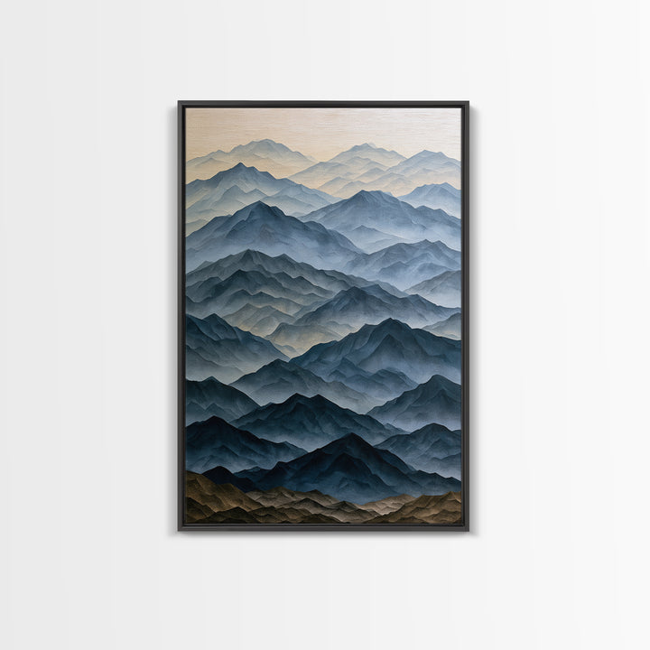 Muted Mountain Layers Framed Canvas Print, Scandinavian Art, Living Room Wall Art, Living Room Decor, Fine Art, Nordic, SCA-2x3-88