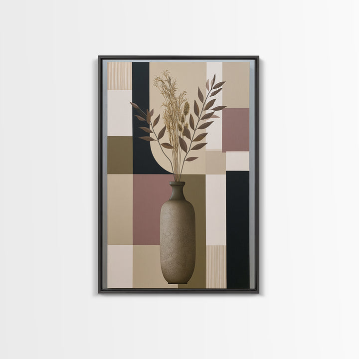 Ceramic Vase with Dried Grasses Framed Canvas Print, Scandinavian Art, Living Room Wall Art, Living Room Decor, Nordic, SCA-2x3-93