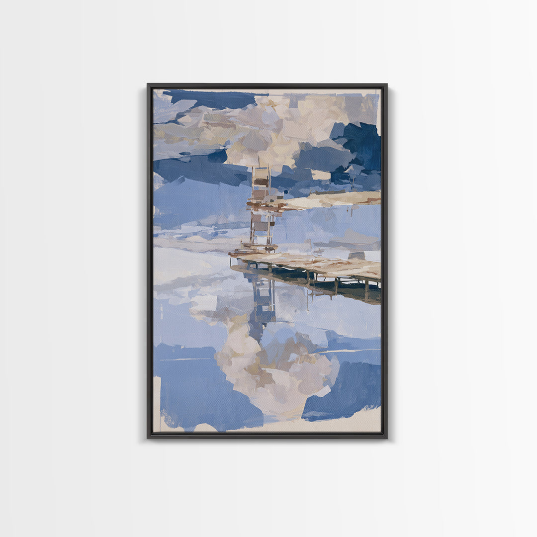 Calm Lake Dock Canvas Print, Scandinavian Art, Minimalist Decor, Living Room Decor, Nordic, Oil Painting, Digital Wall Art, SCA-2x3-95