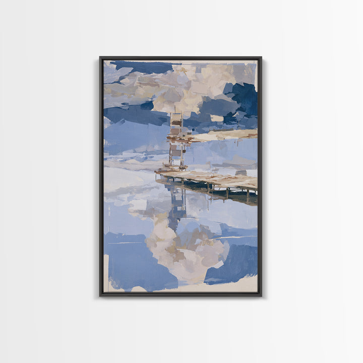 Calm Lake Dock Canvas Print, Scandinavian Art, Minimalist Decor, Living Room Decor, Nordic, Oil Painting, Digital Wall Art, SCA-2x3-95