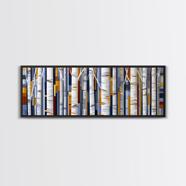 Birch Tree Trunks Framed Canvas Print, Scandinavian Art, Abstract Painting, Living Room Decor, Fine Art, Nordic, SCA-3x1-1