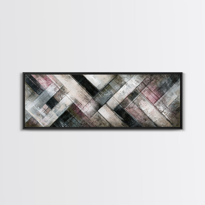 Herringbone Monochrome Pattern Canvas Print, Scandinavian Art, Luxury Decor, Living Room Decor, Fine Art, Nordic, SCA-3x1-14