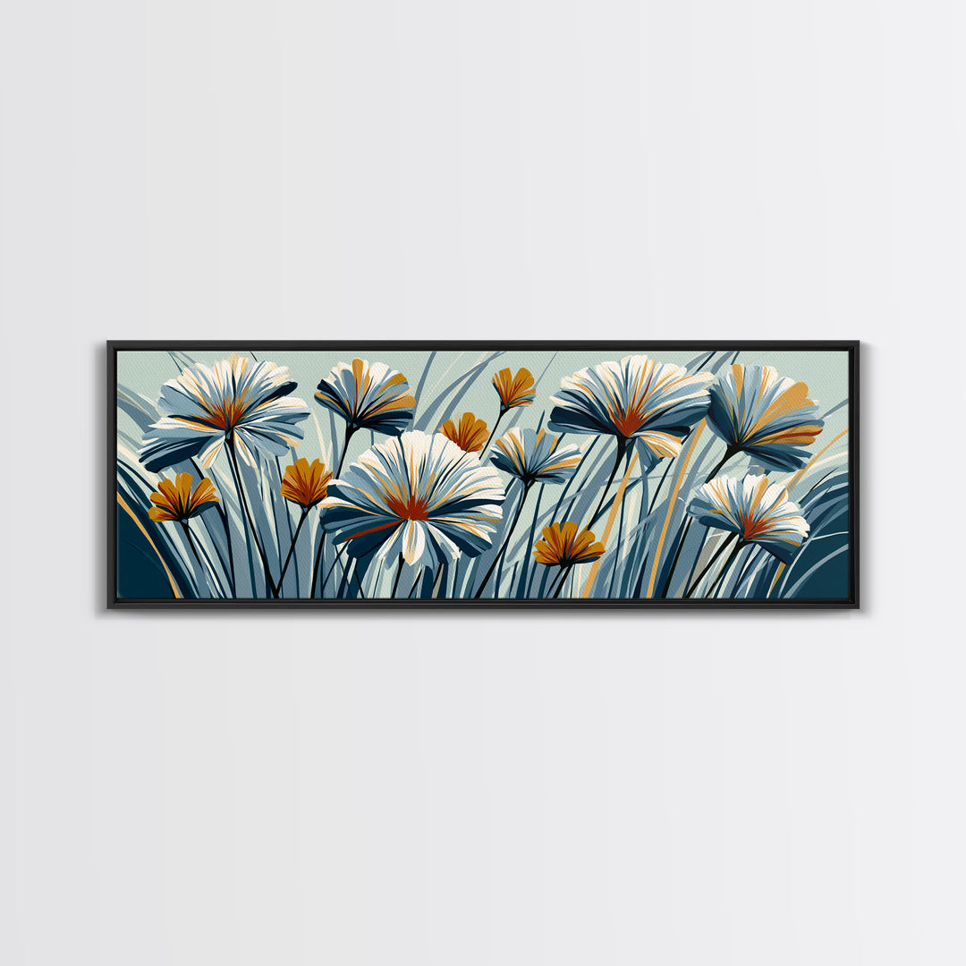 Minimal Meadow Flowers Canvas Print, Scandinavian Art, Boho Wall Art, Living Room Decor, Fine Art, Nordic, Modern Decor, SCA-3x1-26