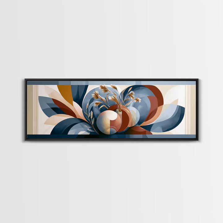 Ceramic Vase with Dried Grasses Canvas Print, Scandinavian Art, Floral Wall Art, Living Room Decor, Oil Painting, Nordic, SCA-3x1-29