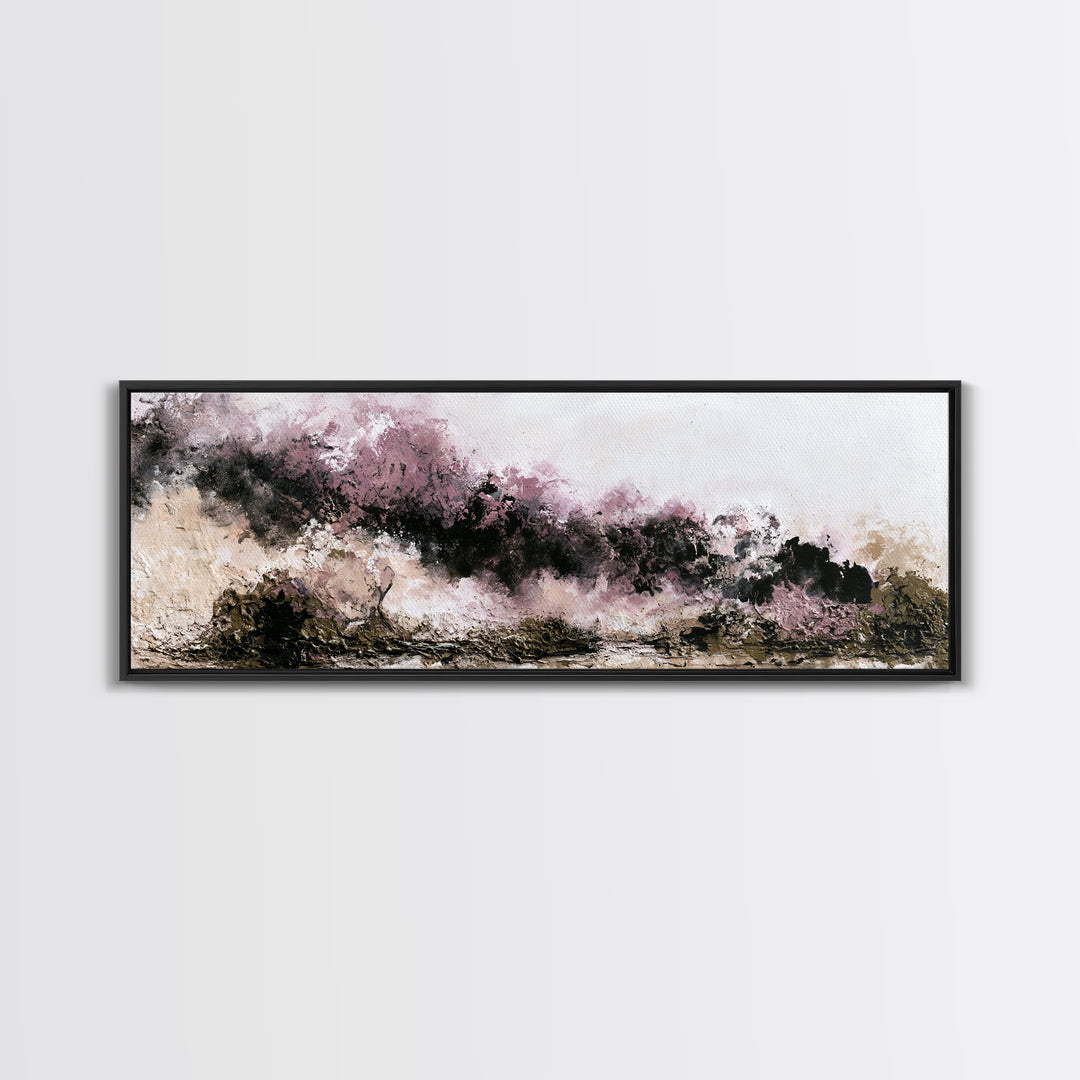 Winter Cabin Smoke Framed Canvas Print, Scandinavian Art, Modern Wall Art, Living Room Decor, Nordic, Statement Artwork, SCA-3x1-58