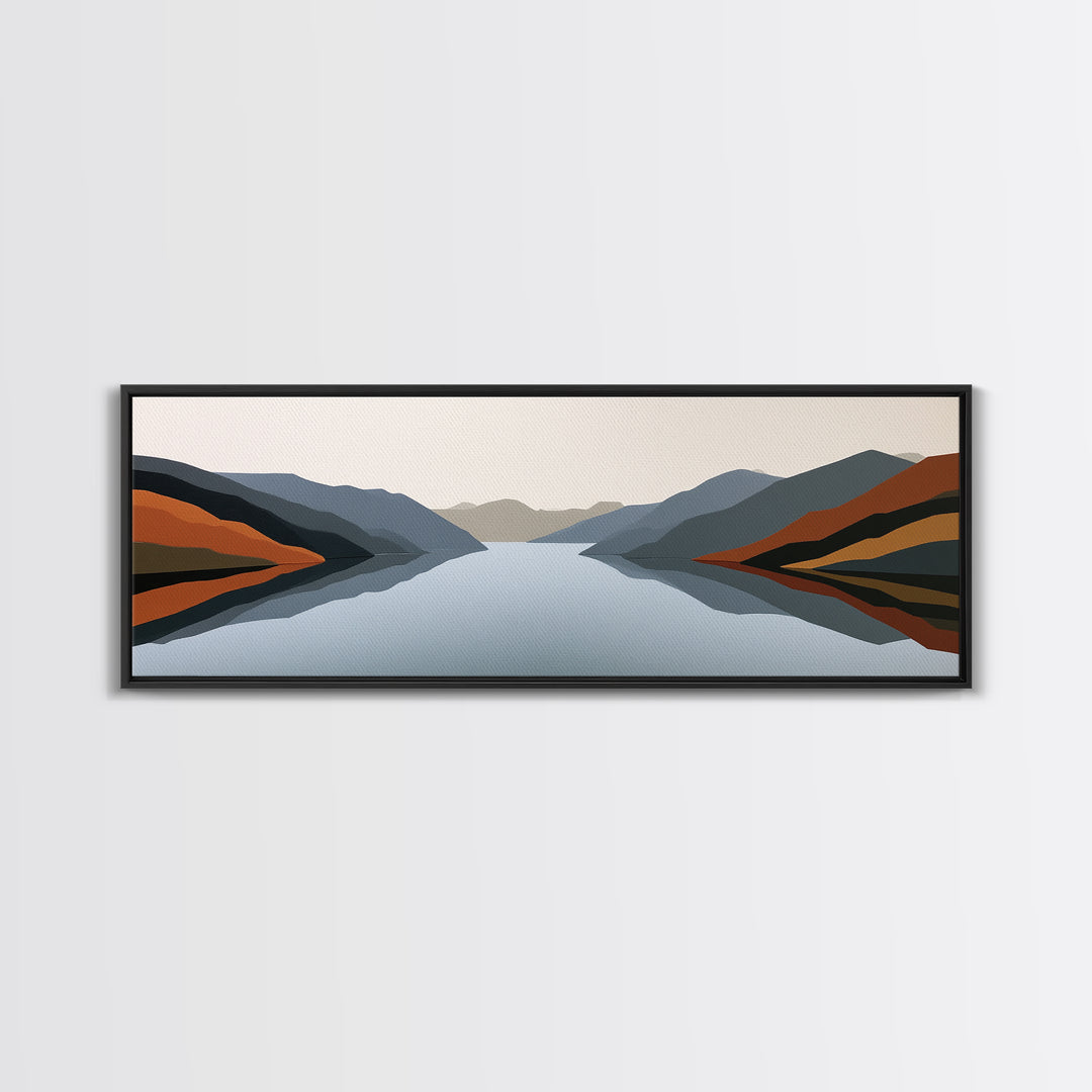 Minimal Fjord Landscape Canvas Print, Scandinavian Art, Boho Decor, Living Room Decor, Fine Art, Nordic, Luxury Decor, SCA-3x1-66