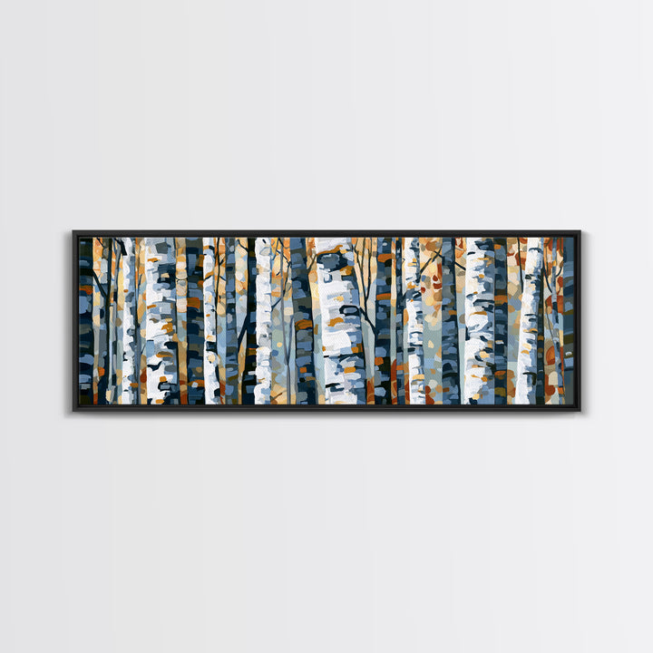 Birch Tree Trunks Framed Canvas Print, Scandinavian Art, Textured Painting, Living Room Decor, Nordic, Christmas Decor, SCA-3x1-73