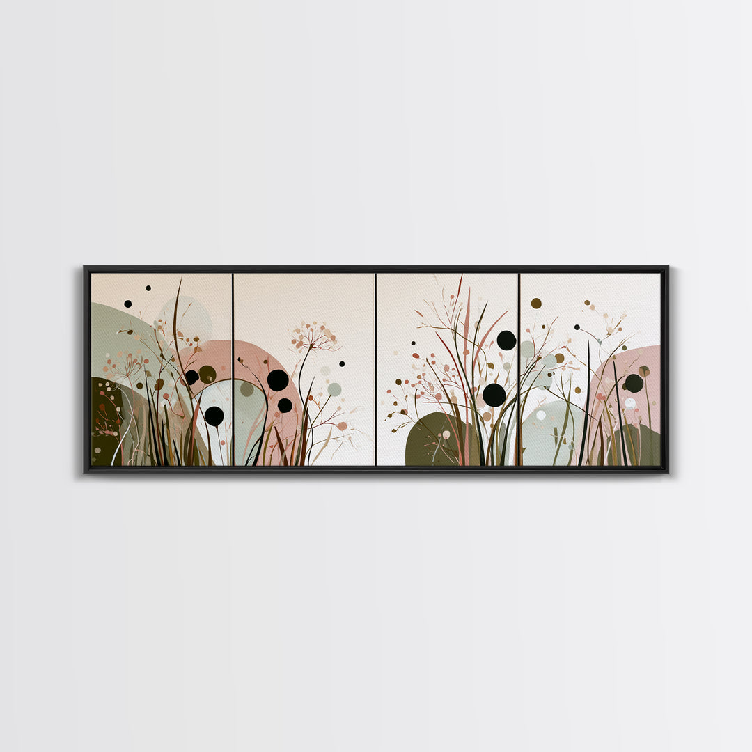Minimal Meadow Flowers Framed Canvas Print, Scandinavian Art, Living Room Wall Art, Living Room Decor, Fine Art, Nordic, SCA-3x1-74