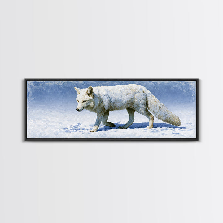 White Fox in Quiet Snow Canvas Print, Scandinavian Art, Art Print, Living Room Decor, Fine Art, Nordic, Farmhouse Decor, SCA-3x1-76