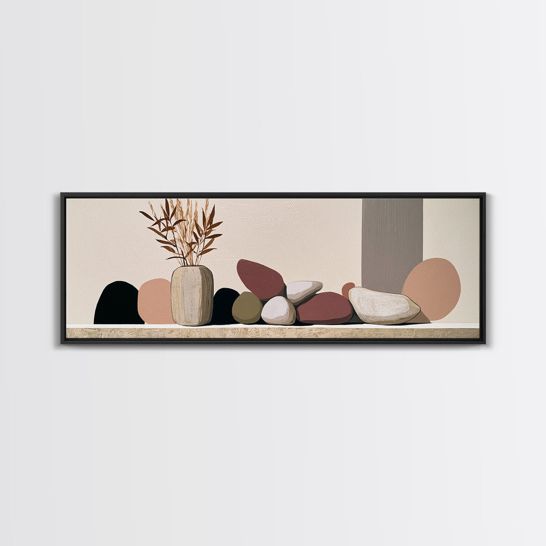 Ceramic Vase with Dried Grasses Framed Canvas Print, Scandinavian Art, Fine Art Print, Living Room Decor, Fine Art, Nordic, SCA-3x1-77