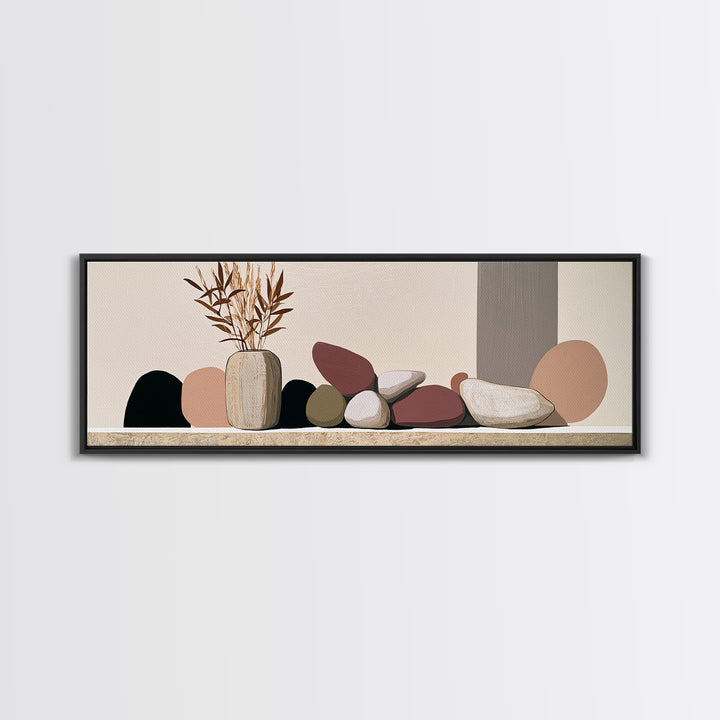 Ceramic Vase with Dried Grasses Framed Canvas Print, Scandinavian Art, Fine Art Print, Living Room Decor, Fine Art, Nordic, SCA-3x1-77