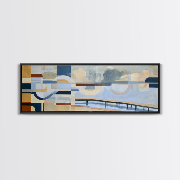 Calm Lake Dock Framed Canvas Print, Scandinavian Art, Living Room Decor, Fine Art, Nordic, Gallery Decor, Neutral Decor, SCA-3x1-79