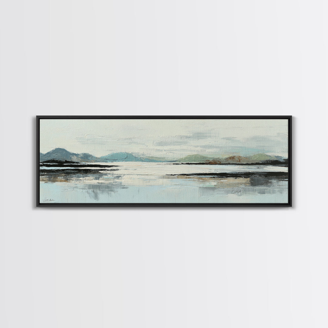 Minimal Sun over Pine Forest Framed Canvas Print, Scandinavian Art, Boho Wall Decor, Living Room Decor, Fine Art, Nordic, SCA-3x1-9