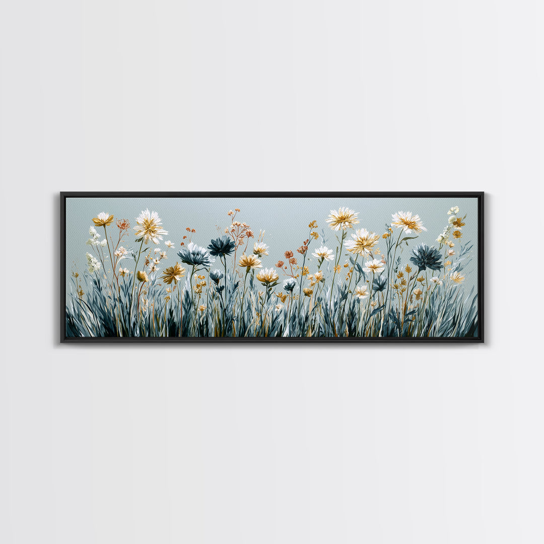 Minimal Meadow Flowers Canvas Print, Scandinavian Art, Neutral Decor, Living Room Decor, Oil Painting, Nordic, Wall Decor, SCA-3x1-98