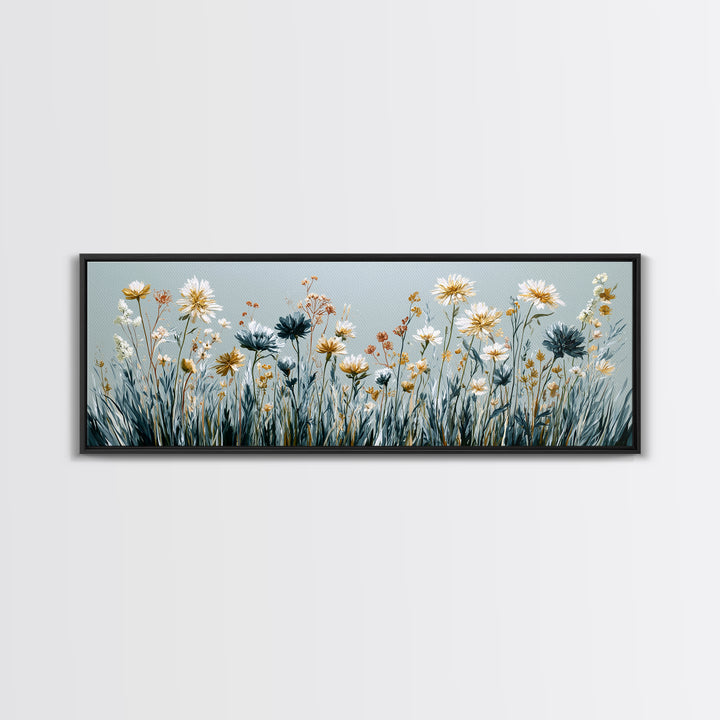Minimal Meadow Flowers Canvas Print, Scandinavian Art, Neutral Decor, Living Room Decor, Oil Painting, Nordic, Wall Decor, SCA-3x1-98