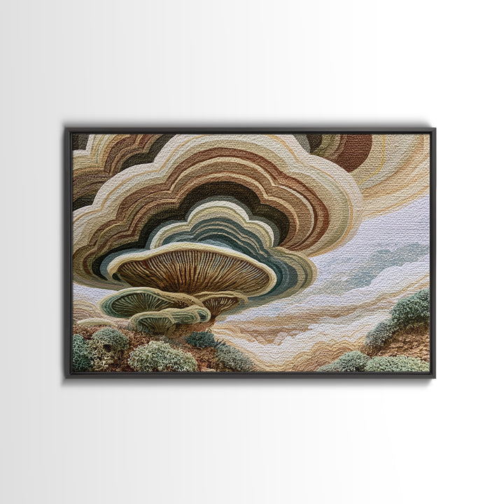 Simple Mushroom and Moss Forest Study Framed Canvas Print, Scandinavian Art, Oil Painting, Living Room Decor, Fine Art, Nordic, SCA-3x2-100
