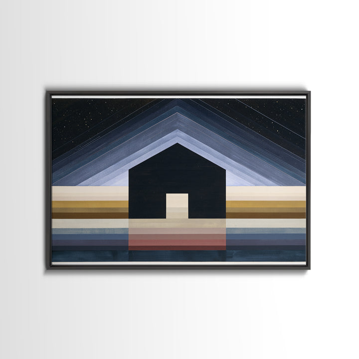 Simple Black House Shape Canvas Print, Scandinavian Art, Art, Living Room Decor, Abstract Art, Nordic, Canvas Art, SCA-3x2-11