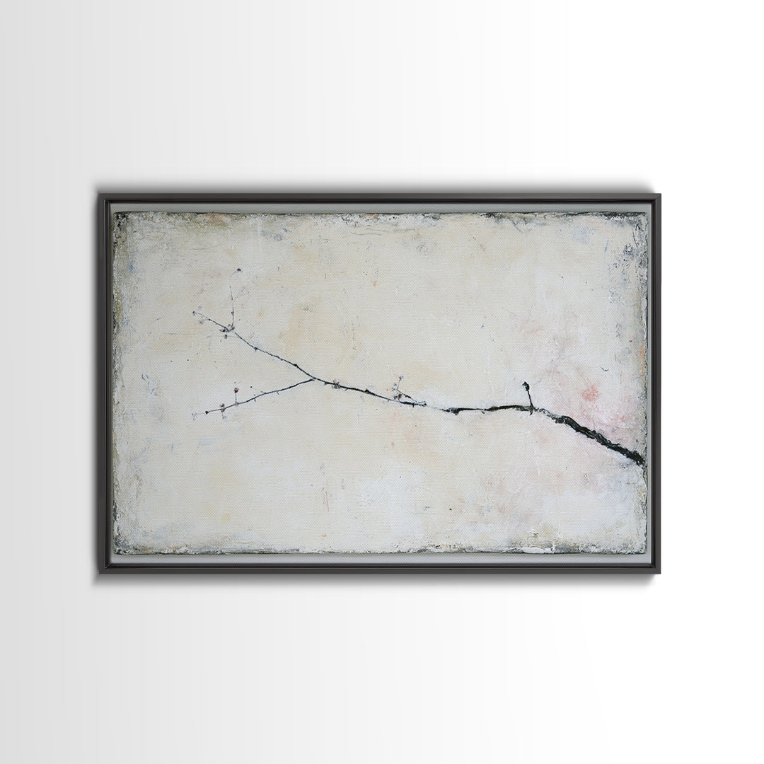 Single Black Branch on Warm White Background Canvas Print, Scandinavian Art, Statement Artwork, Living Room Decor, Nordic, SCA-3x2-24