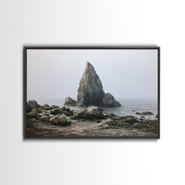 Quiet Coastal Rocks and Gray Sea Canvas Print, Scandinavian Art, Luxury Decor, Living Room Decor, Fine Art, Nordic, SCA-3x2-3
