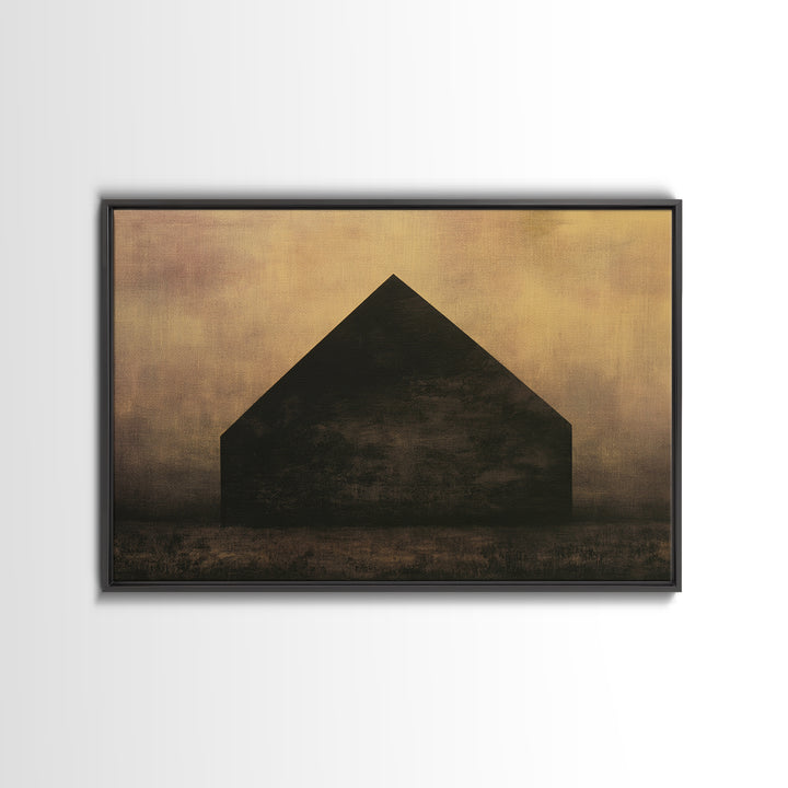 Simple Black House Shape Framed Canvas Print, Scandinavian Art, Mid Century Modern, Living Room Decor, Abstract Art, Nordic, SCA-3x2-35