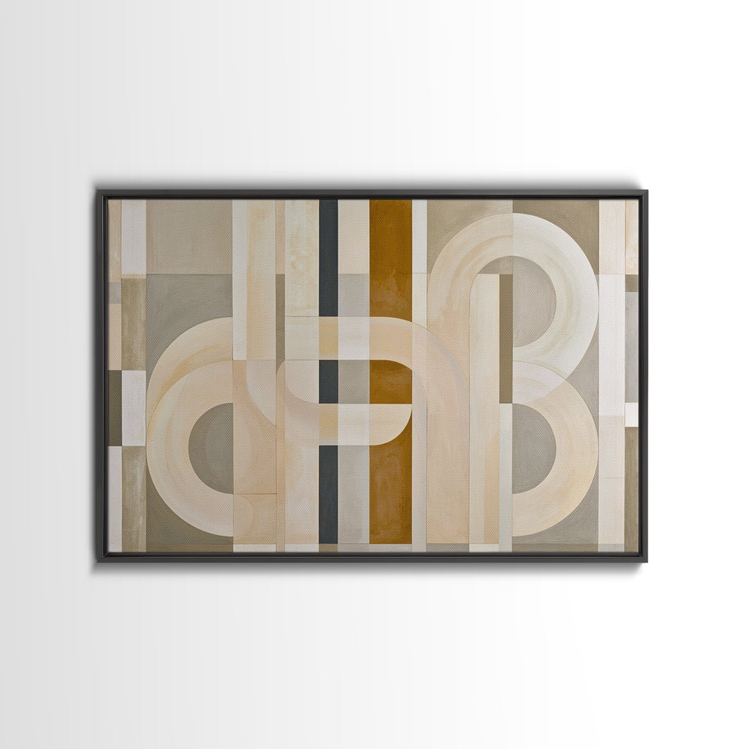 Soft Beige Geometric Abstraction Framed Canvas Print, Scandinavian Art, Living Room Wall Art, Living Room Decor, Abstract Art, SCA-3x2-55