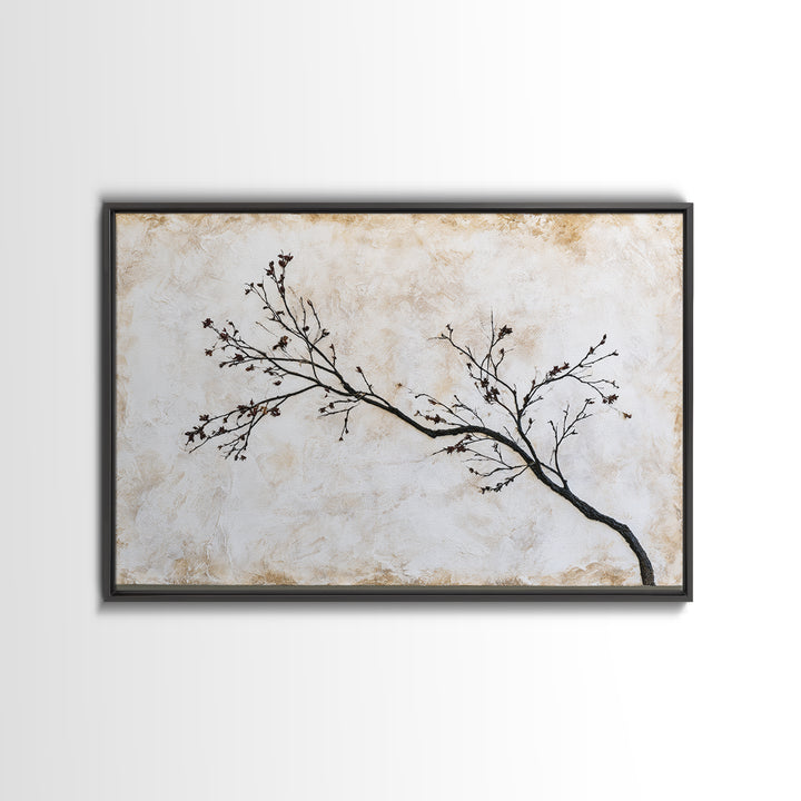 Single Black Branch on Warm White Background Canvas Print, Scandinavian Art, Original Painting, Living Room Decor, Nordic, SCA-3x2-72