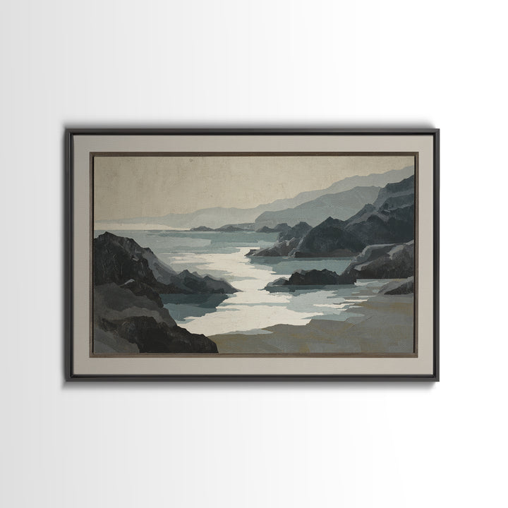 Minimal Fjord Landscape Framed Canvas Print, Scandinavian Art, Fine Art Print, Living Room Decor, Fine Art, Nordic, Printable, SCA-3x2-78