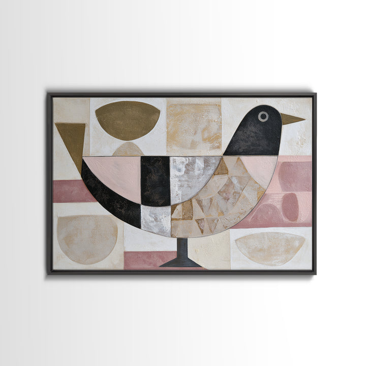 Nordic Folk Bird Framed Canvas Print, Scandinavian Art, Abstract Art, Living Room Decor, Fine Art, Nordic, Abstract Painting, SCA-3x2-87