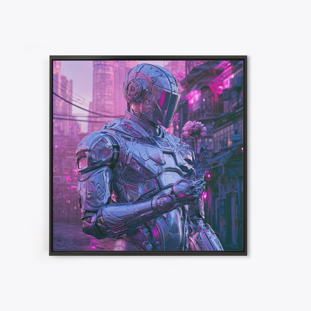 Silver Android Holding a Flower Canvas Print, Scifi Art, Space Art, Living Room Decor, Fine Art, Orbit, Luxury Decor, SCI-1x1-14