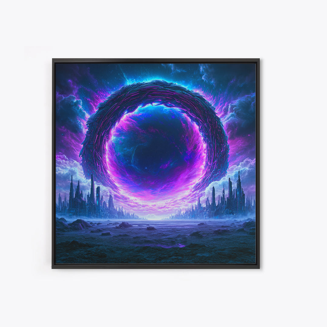 Wormhole Opening over Barren Landscape Canvas Print, Scifi Art, Gallery Decor, Living Room Decor, Fine Art, Orbit, Wall Art, SCI-1x1-17
