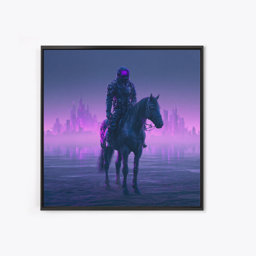 Space Explorer Horse Rider on Distant Planet Framed Canvas Print, Scifi Art, Neutral Decor, Living Room Decor, Fine Art, Orbit, SCI-1x1-21