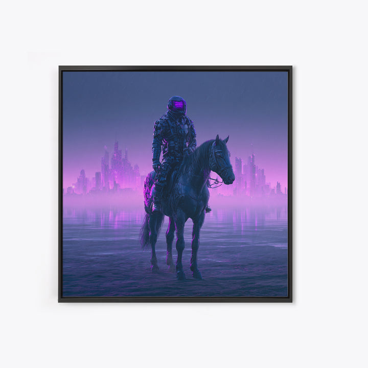 Space Explorer Horse Rider on Distant Planet Framed Canvas Print, Scifi Art, Neutral Decor, Living Room Decor, Fine Art, Orbit, SCI-1x1-21