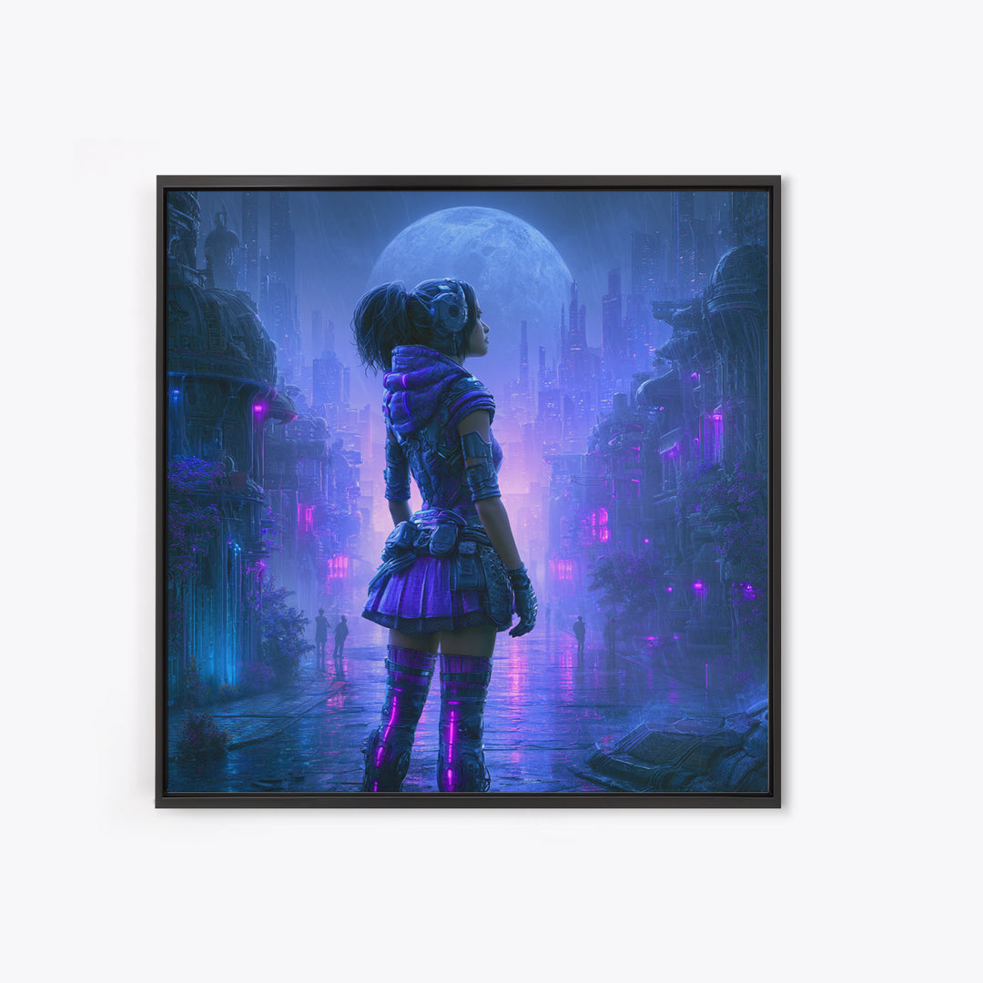 Futuristic City on a Moonlit World Canvas Print, Scifi Art, Ai Art, Living Room Decor, Abstract Art, Orbit, Star Wars Art, SCI-1x1-3
